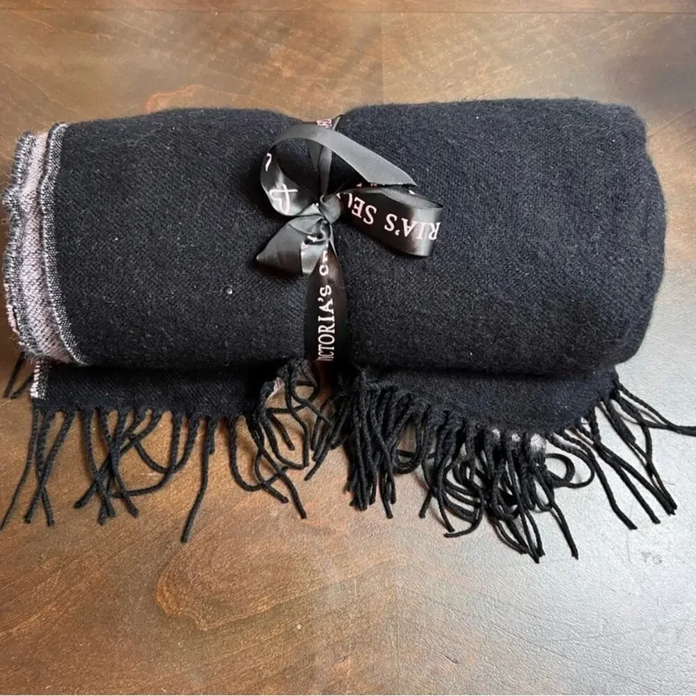 Victoria's Secret Blanket Black Heart Fringe